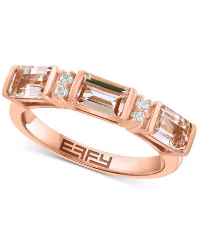 Effy Collection Effy Morganite (1-5/8 Ct. T.w.) & Zircon (1/10 Ct. T.w.) Three Stone Ring In 14k Gold-plated