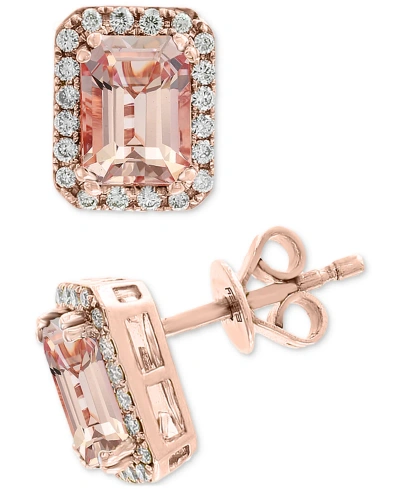 Effy Collection Effy Morganite (1-7/8 Ct. T.w.) & Diamond (1/4 Ct. T.w.) Halo Stud Earrings In 14k Rose Gold