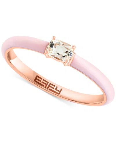 Effy Collection Effy Morganite (1/5 Ct. T.w.) & Enamel Solitaire Ring In 14k Rose-gold-plated Sterling Silver In 14k Gold Over Sterling Silver