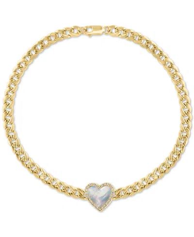 Effy Collection Effy Mother Of Pearl & Diamond (1/10 Ct. T.w.) Heart Bracelet In 14k Gold-plated Sterling Silver In Gold Over Silver