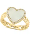 Effy Collection Effy Mother Of Pearl & Diamond (1/10 Ct. T.w.) Heart Halo Ring In 14k Gold-plated Sterling Silver In Gold Over Silver