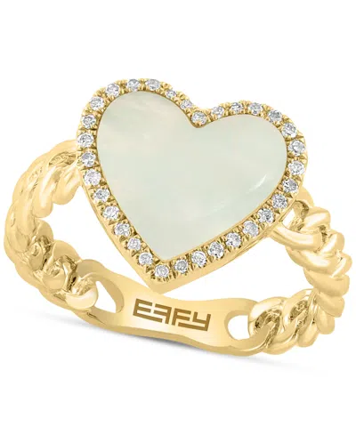 Effy Collection Effy Mother Of Pearl & Diamond (1/10 Ct. T.w.) Heart Halo Ring In 14k Gold-plated Sterling Silver In Gold Over Silver