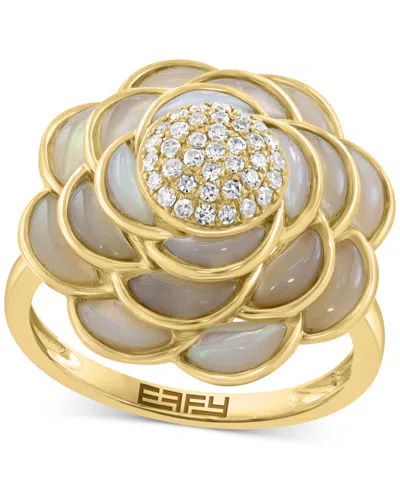 Effy Collection Effy Mother Of Pearl & Diamond (1/5 Ct. T.w.) Flower Statement Ring In 14k Gold