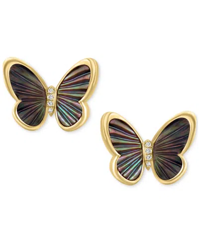 Effy Collection Effy Mother Of Pearl & Diamond Accent Butterfly Stud Earrings In 14k Gold