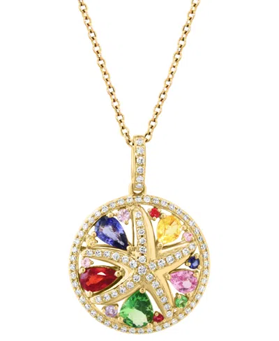 Effy Collection Effy Multi-gemstone (1-1/4 Ct. T.w.) & Diamond (1/4 Ct. T.w.) Starfish Pendant Necklace In 14k Gold, In Multi Gemstone