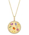 Effy Collection Effy Multi-gemstone (1-1/6 Ct. T.w.) & Diamond (1/3 Ct. T.w.) Disc Pendant Necklace In 14k Gold, 18" In Multi Gemstone