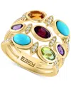 Effy Collection Effy Multi-gemstone (1-5/8 Ct. T.w.), Turquoise, & Diamond (1/5 Ct. T.w.) Triple Row Statement Ring In Yellow Gol