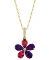 Effy Collection Effy Multi-gemstone (1-7/8 Ct. T.w.) & Diamond (1/20 Ct. T.w.) Flower 18" Pendant Necklace In 14k Go In Rose Gold