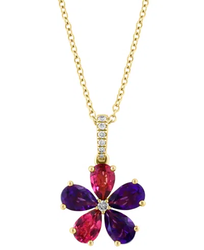 Effy Collection Effy Multi-gemstone (1-7/8 Ct. T.w.) & Diamond (1/20 Ct. T.w.) Flower 18" Pendant Necklace In 14k Go In Rose Gold