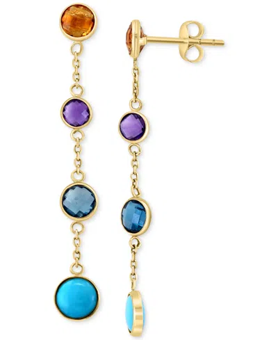 Effy Collection Effy Multi-gemstone (1-7/8 Ct. T.w.) & Turquoise Bezel Chain Drop Earrings In 14k Gold In Yellow Gol