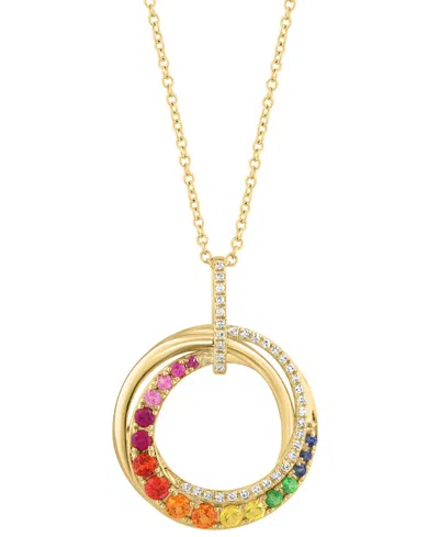 Effy Collection Effy Multi-gemstone (1/2 Ct. T.w.) & Diamond (1/10 Ct. T.w.) Swirl Circle 18" Pendant Necklace In 14 In Multi Gemstone