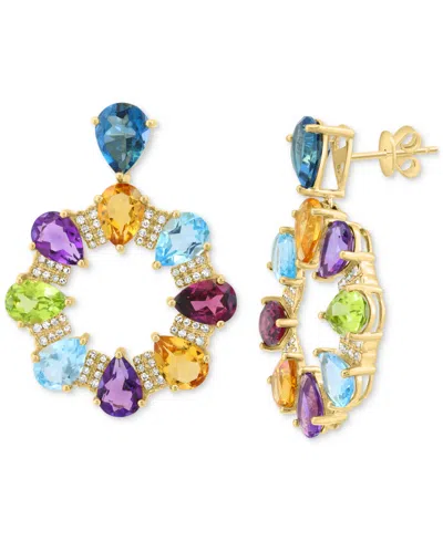 Effy Collection Effy Multi-gemstone (13 Ct. T.w.) & Diamond (3/8 Ct. T.w.) Pear And Pave Door Knocker Drop Earrings In Multi Stone