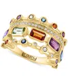 Effy Collection Effy Multi-gemstone (2-1/10 Ct. T.w.) & Diamond (1/8 Ct. T.w.) Multirow Statement Ring In 14k Gold In Multi Gemstone