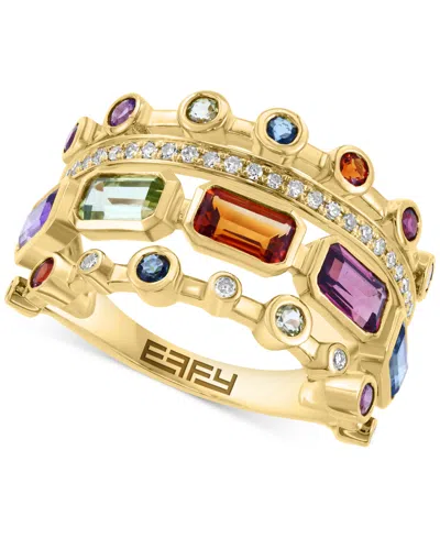 Effy Collection Effy Multi-gemstone (2-1/10 Ct. T.w.) & Diamond (1/8 Ct. T.w.) Multirow Statement Ring In 14k Gold In Multi Gemstone