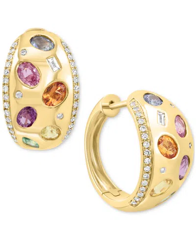 Effy Collection Effy Multi-gemstone (2-1/20 Ct. T.w.) & Diamond (1/3 Ct. T.w.) Small Hoop Earrings In 14k Yellow Gol In Multi Gemstone