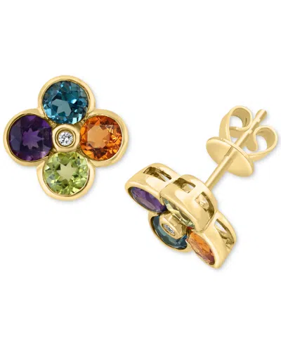 Effy Collection Effy Multi-gemstone (2-1/4 Ct. T.w.) & Diamond Accent Flower Stud Earrings In 14k Gold In Yellow Gol