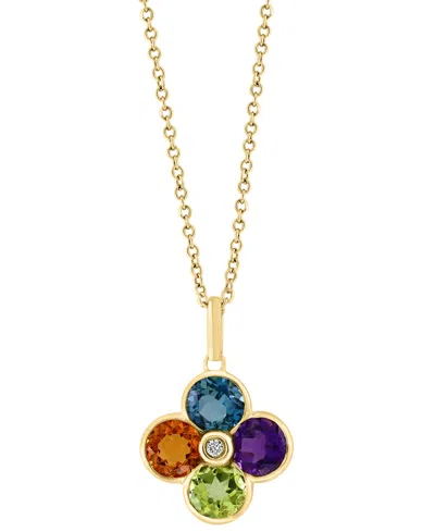 Effy Collection Effy Multi-gemstone (2-1/6 Ct. T.w.) & Diamond Accent Flower 18" Pendant Necklace In 14k Gold In Yellow Gol