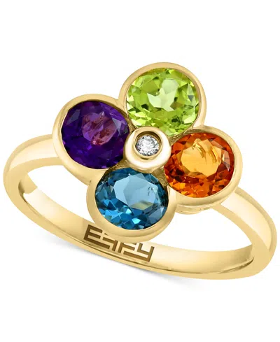 Effy Collection Effy Multi-gemstone (2-1/6 Ct. T.w.) & Diamond Accent Flower Ring In 14k Gold In Yellow Gol