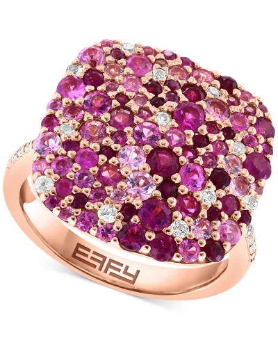 Effy Collection Effy Multi-gemstone (2-3/4 Ct. T.w.) & Diamond (1/10 Ct. T.w.) Cluster Ring In Rose Gold-plated Silv In Gold Over Silver