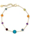 Effy Collection Effy Multi-gemstone (3-1/3 Ct. T.w.) & Turquoise Bezel Set Link Bracelet In 14k Gold In Yellow Gol