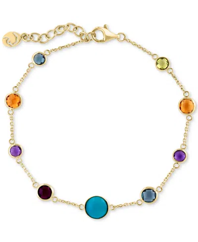 Effy Collection Effy Multi-gemstone (3-1/3 Ct. T.w.) & Turquoise Bezel Set Link Bracelet In 14k Gold In Yellow Gol