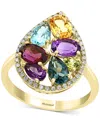 Effy Collection Effy Multi-gemstone (3-1/4 Ct. T.w.) & Diamond (1/6 Ct. T.w.) Pear Halo Statement Ring In 14k Gold In Yellow Gol