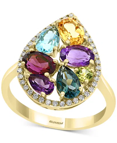 Effy Collection Effy Multi-gemstone (3-1/4 Ct. T.w.) & Diamond (1/6 Ct. T.w.) Pear Halo Statement Ring In 14k Gold In Yellow Gol