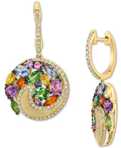 Effy Collection Effy Multi-gemstone (3-1/6 Ct. T.w.) & Diamond (3/8 Ct. T.w.) Swirling Circle Dangle Hoop Drop Earri In Yellow Gol