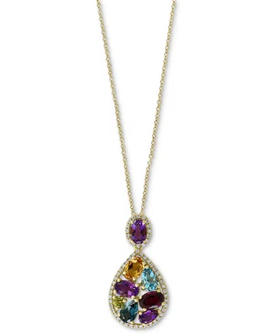 Effy Collection Effy Multi-gemstone (3-3/4 Ct. T.w.) & Diamond (1/4 Ct. T.w.) Pear Halo 18" Pendant Necklace In 14k In Yellow Gol