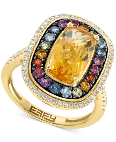 Effy Collection Effy Multi-gemstone (3-5/8 Ct. T.w.) & Diamond (1/3 Ct. T.w.) Halo Ring In 14k Gold In Multi Stone