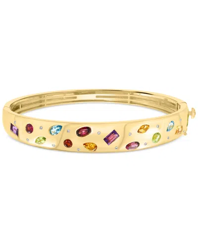 Effy Collection Effy Multi Gemstone (3-1/4 Ct. T.w.) & Diamond (1/10 Ct. T.w.) Scattered Bangle Bracelet In 14k Gold In Multi Stone