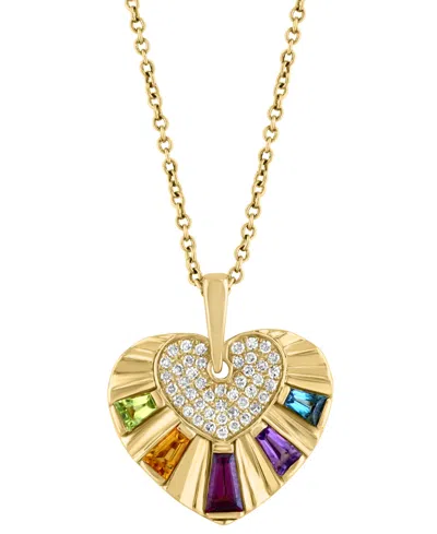 Effy Collection Effy Multi-gemstone (3/4 Ct. T.w.) & Diamond (1/6 Ct. T.w.) Heart 18" Pendant Necklace In 14k Gold In Multi Gemstone
