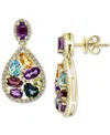 Effy Collection Effy Multi-gemstone (4-1/3 Ct. T.w.) & Diamond (3/8 Ct. T.w.) Pear Halo Drop Earrings In 14k Gold In Yellow Gol