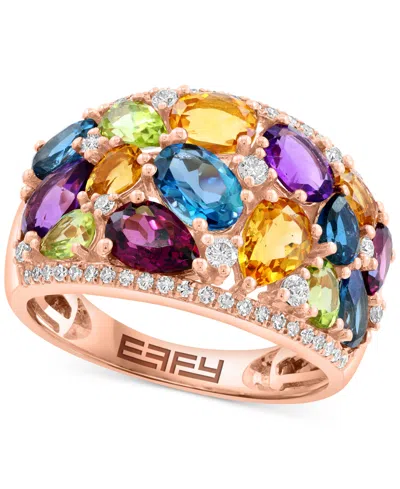 Effy Collection Effy Multi-gemstone (4-1/5 Ct. T.w.) & Diamond (1/3 Ct. T.w.) Mixed Cut Cluster Statement Ring In 14 In Multi Stone
