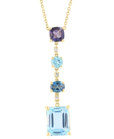 Effy Collection Effy Multi-gemstone (4-5/8 Ct. T.w.) & Diamond Accent Mixed Cut Linear Pendant Necklace In 14k Gold