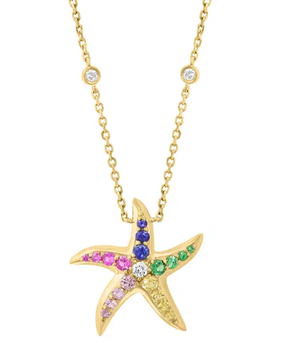 Effy Collection Effy Multi-gemstone (5/8 Ct. T.w.) & Diamond (1/8 Ct. T.w.) Starfish Pendant Necklace In 14k Gold, 1