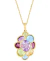 Effy Collection Effy Multi-gemstone (6-5/8 Ct. Tw.) & Diamond (1/20 Ct. T.w.) Cluster Pendant Necklace In 14k Gold, In Multi