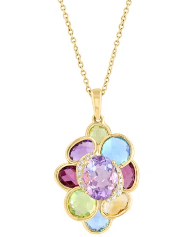 Effy Collection Effy Multi-gemstone (6-5/8 Ct. Tw.) & Diamond (1/20 Ct. T.w.) Cluster Pendant Necklace In 14k Gold, 