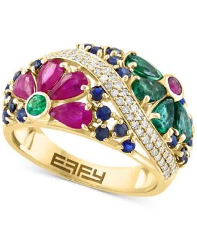 Effy Collection Effy Multi Gemstone 7 1 3 Ct. T.w. Diamond 5 8 Ct. T.w. Flower Scape Bangle Bracelet Openwork Ring I In Yellow Gol