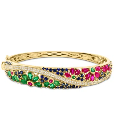 Effy Collection Effy Multi-gemstone (7-1/3 Ct. T.w.) & Diamond (5/8 Ct. T.w.) Flower Scape Bangle Bracelet In 14k Go In Yellow Gol