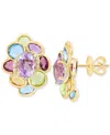 Effy Collection Effy Multi-gemstone (7-3/4 Ct. Tw.) & Diamond (1/20 Ct. T.w.) Cluster Stud Earrings In 14k Gold In Multi