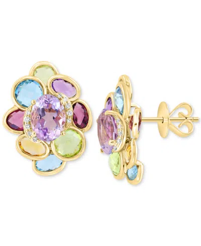 Effy Collection Effy Multi-gemstone (7-3/4 Ct. Tw.) & Diamond (1/20 Ct. T.w.) Cluster Stud Earrings In 14k Gold