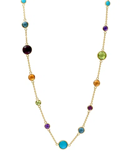 Effy Collection Effy Multi-gemstone (7-7/8 Ct. T.w.) & Turquoise Bezel Statement Necklace In 14k Gold. 16" + 2" Exte In Yellow Gol