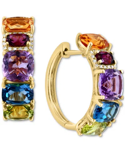 Effy Collection Effy Multi-gemstone (9-1/3 Ct. T.w.) & Diamond (1/10 Ct. T.w.) Small Hoop Earrings In 14k Gold, 1" In Yellow Gol
