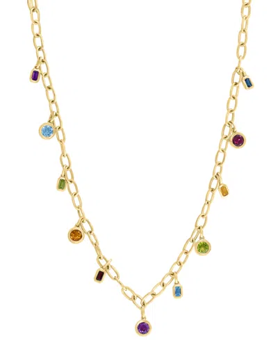 Effy Collection Effy Multi-gemstone Bezel Dangle 18" Collar Necklace (6-1/3 Ct. T.w.) In 14k Gold-plated Sterling Si