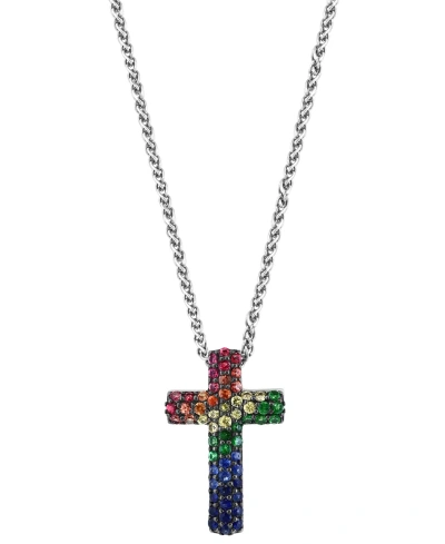 Effy Collection Effy Multi-gemstone Cross 18" Pendant Necklace (1 Ct. T.w.) In Sterling Silver