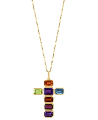 Effy Collection Effy Multi-gemstone Cross 18" Pendant Necklace (5-1/4 Ct. T.w.) In 14k Gold