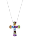 Effy Collection Effy Multi-gemstone Cross 18" Pendant Necklace (9-3/4 Ct. T.w.) In Sterling Silver In Sterling Silver
