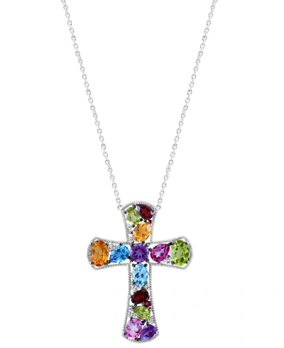Effy Collection Effy Multi-gemstone Cross 18" Pendant Necklace (9-3/4 Ct. T.w.) In Sterling Silver