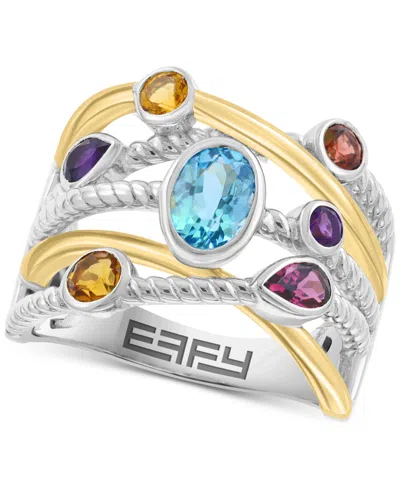 Effy Collection Effy Multi Gemstone Mixed Cut Bezel Crossover Statement Ring (1-7/8 Ct. T.w.) In Sterling Silver & 1